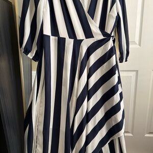 INC International Concepts Asymmetrical Navy and White Dress